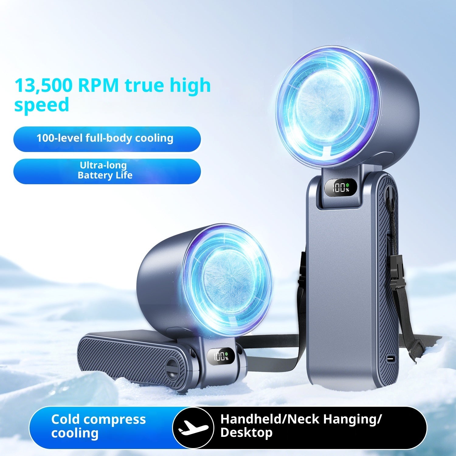 High-Speed Folding Cooling Fan Mini Handheld Neck-Hanging Semiconductor Ice Pack Compact And Portable