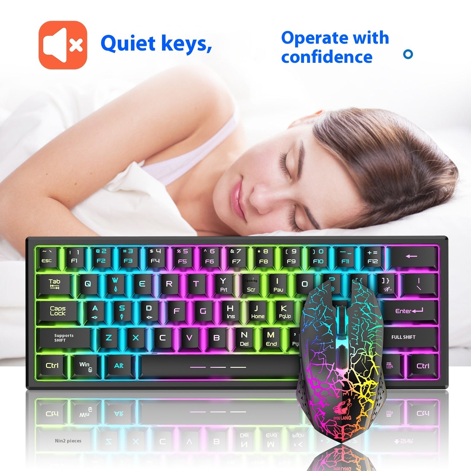 Free Wolf T61 Charging Wireless Keyboard And Mouse Set 61 Key Luminous Wireless Gaming Keyboard And Mouse Set Percent 60