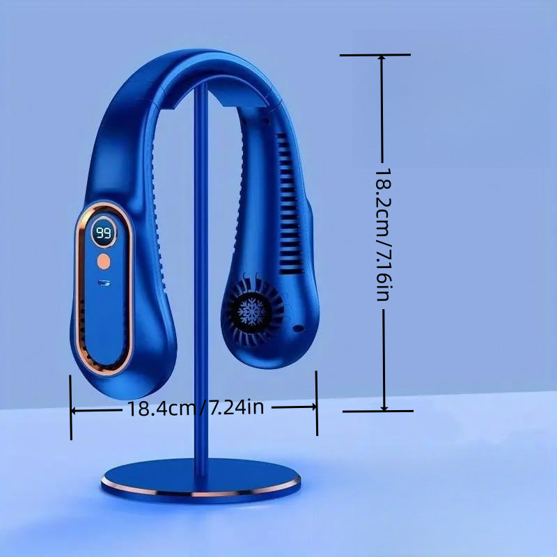 New Cross-border Bladeless Outdoor Small Fan Mini, Portable, Rechargeable, With Digital Display, Silent, Anti-pinch, And Neck-hanging.